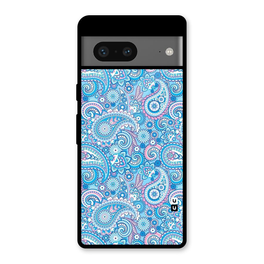 Blue Block Pattern Glass Back Case for Google Pixel 7