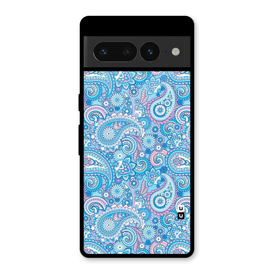 Blue Block Pattern Glass Back Case for Google Pixel 7 Pro