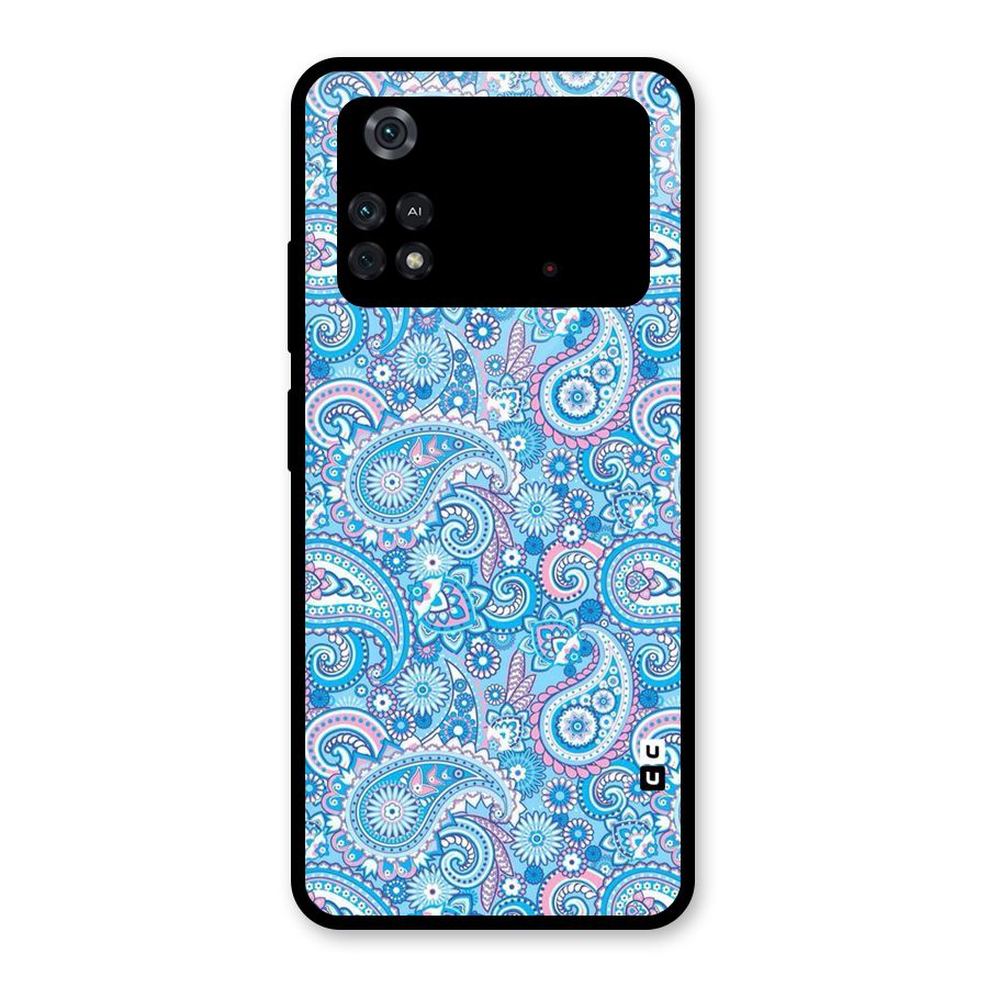 Blue Block Pattern Glass Back Case for Poco M4 Pro 4G