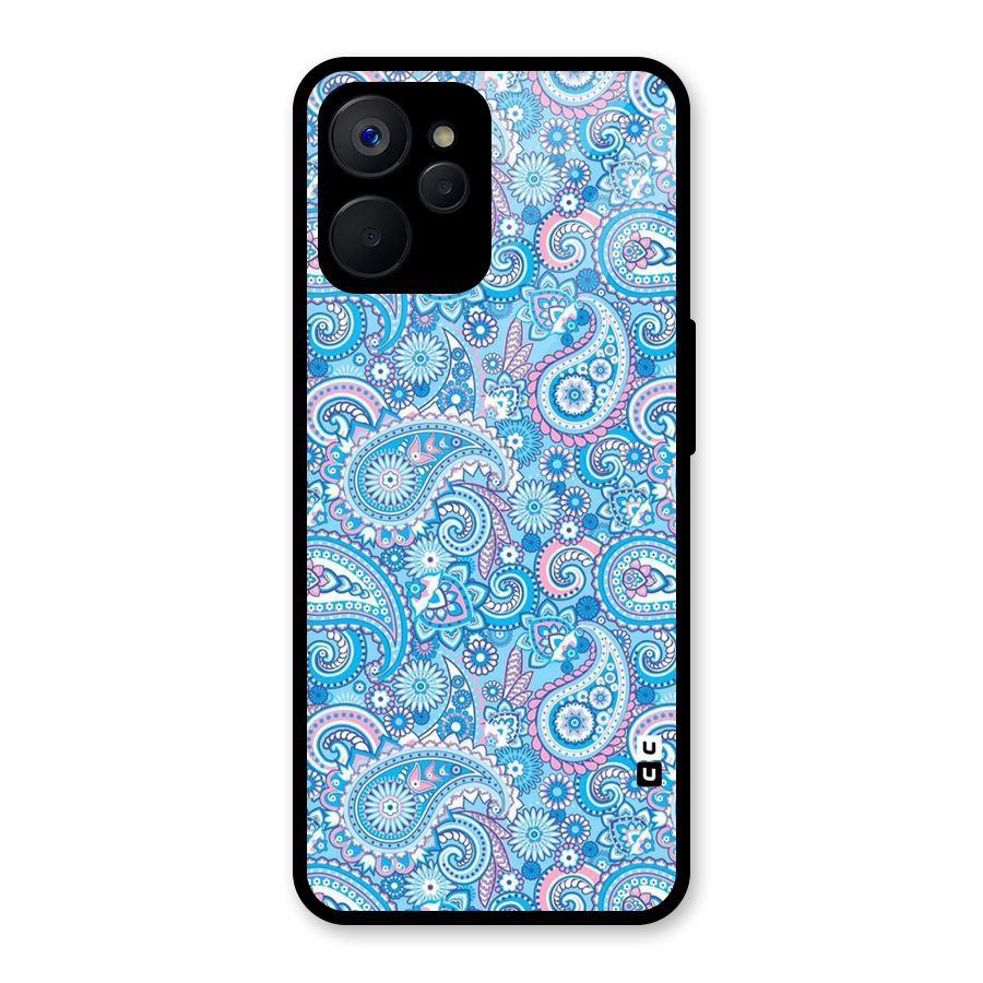 Blue Block Pattern Glass Back Case for Realme 9i 5G
