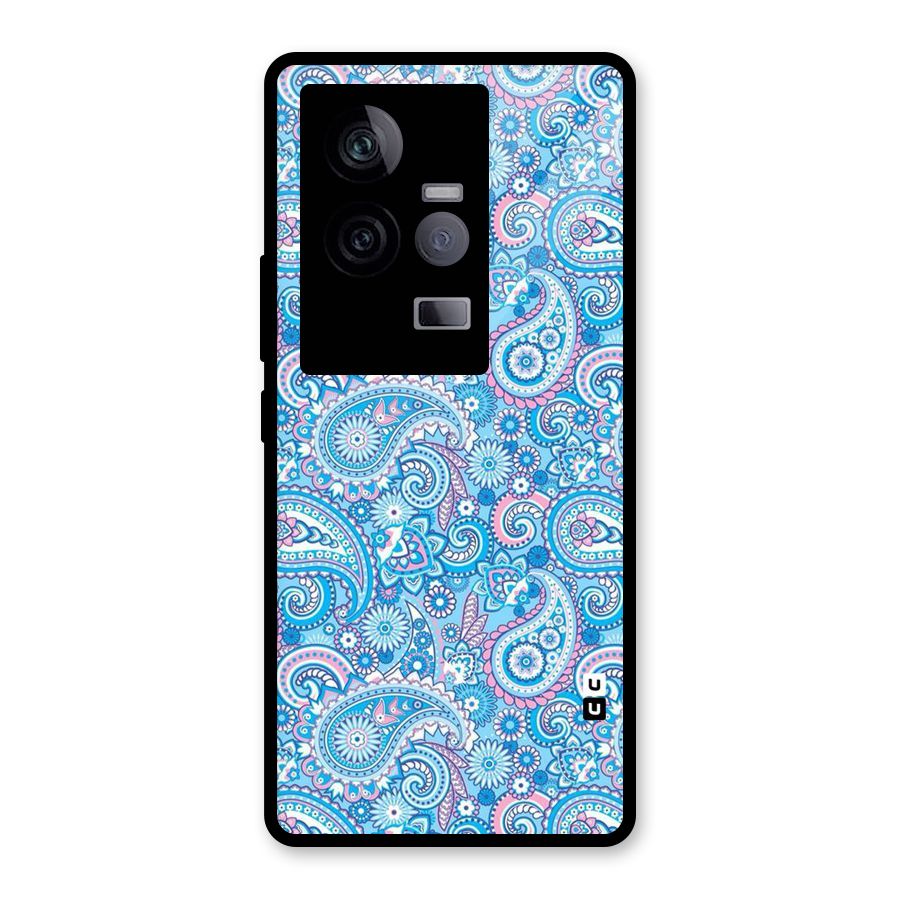 Blue Block Pattern Glass Back Case for Vivo iQOO 11 5G