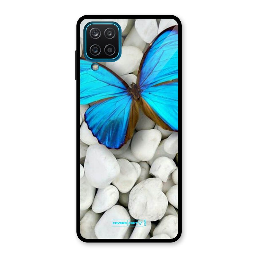 Blue Butterfly Glass Back Case for Galaxy A12