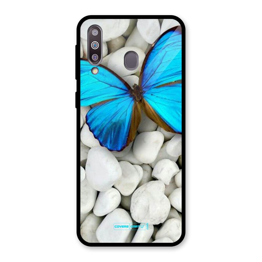 Blue Butterfly Glass Back Case for Galaxy M30