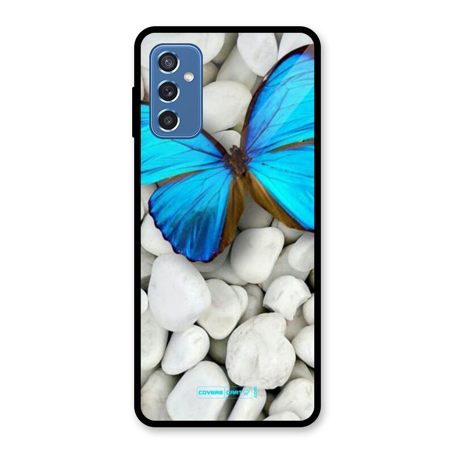 Blue Butterfly Glass Back Case for Galaxy M52 5G