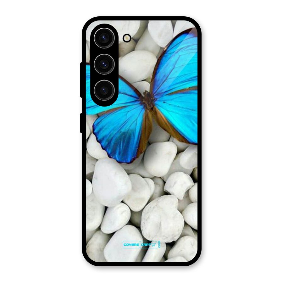 Blue Butterfly Glass Back Case for Galaxy S23