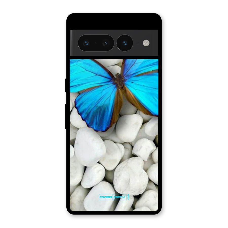 Blue Butterfly Glass Back Case for Google Pixel 7 Pro