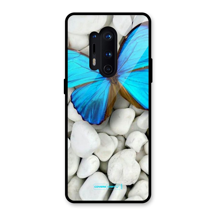 Blue Butterfly Glass Back Case for OnePlus 8 Pro