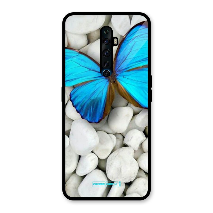 Blue Butterfly Glass Back Case for Oppo Reno2 F