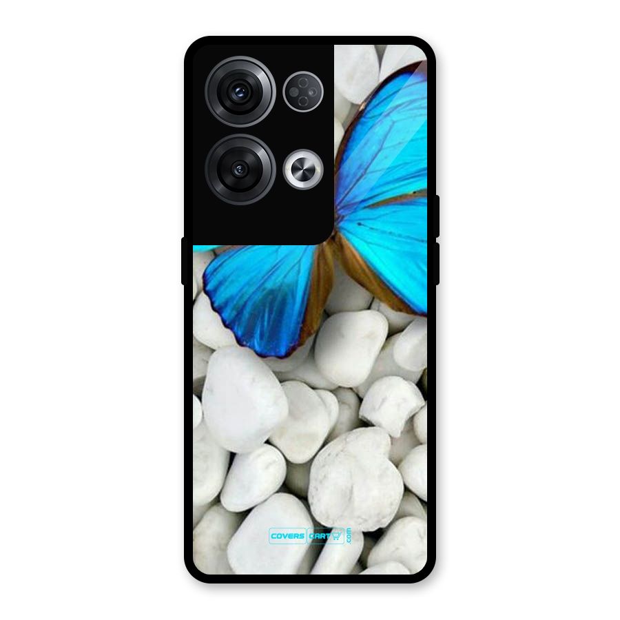 Blue Butterfly Glass Back Case for Oppo Reno8 Pro 5G