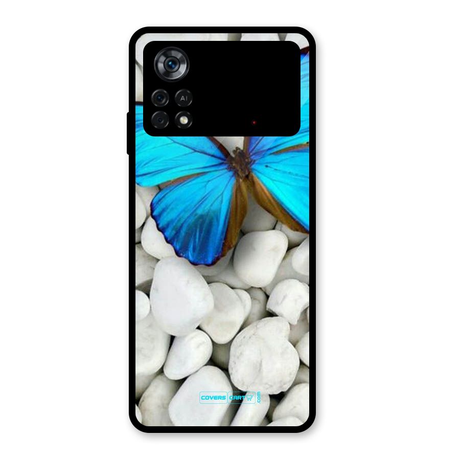 Blue Butterfly Glass Back Case for Poco X4 Pro 5G