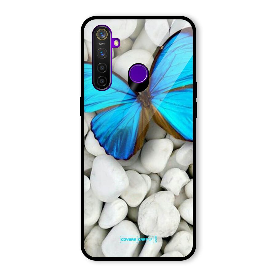 Blue Butterfly Glass Back Case for Realme 5 Pro