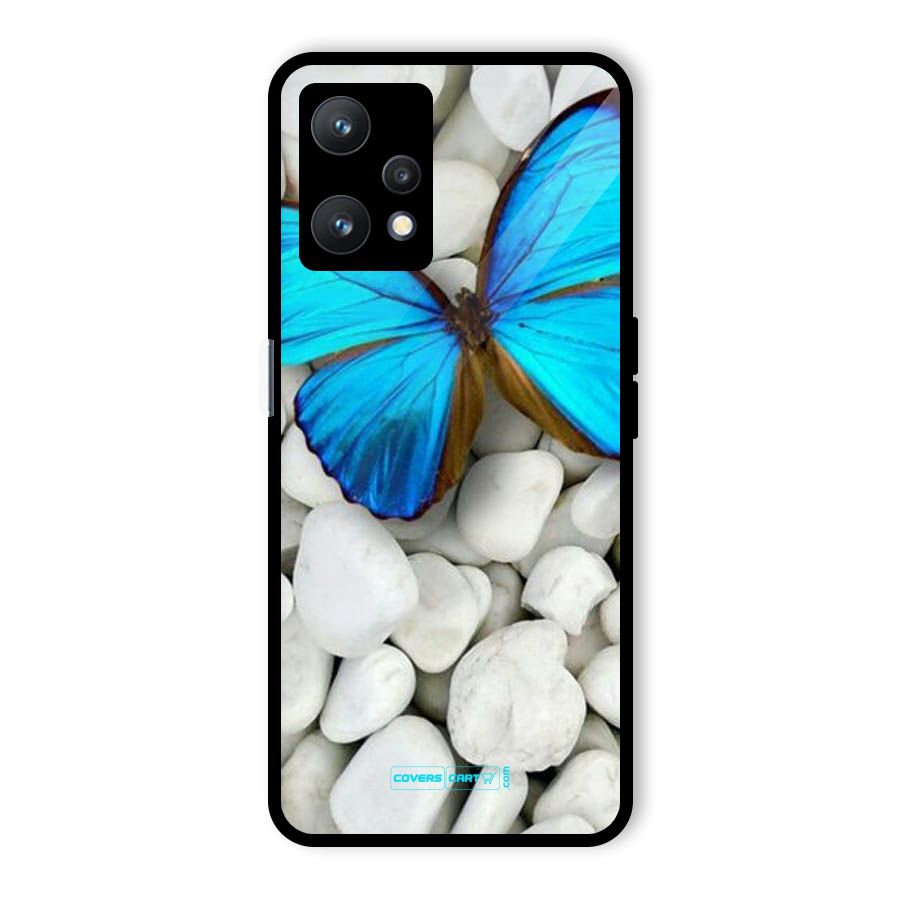 Blue Butterfly Glass Back Case for Realme 9 Pro 5G