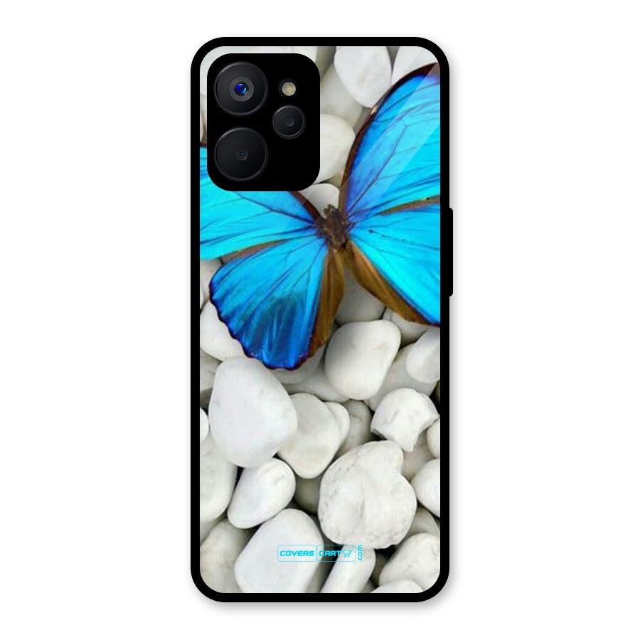Blue Butterfly Glass Back Case for Realme 9i 5G