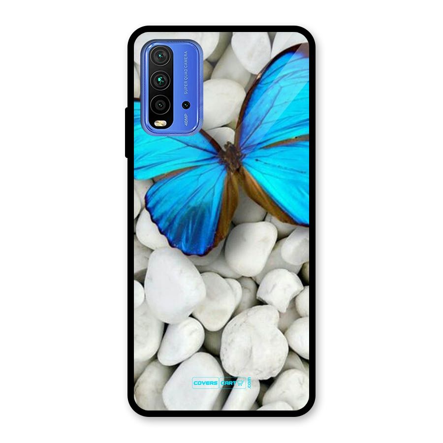 Blue Butterfly Glass Back Case for Redmi 9 Power
