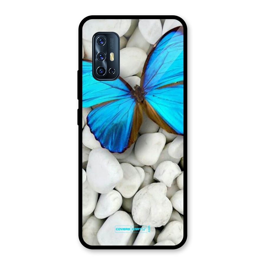 Blue Butterfly Glass Back Case for Vivo V17