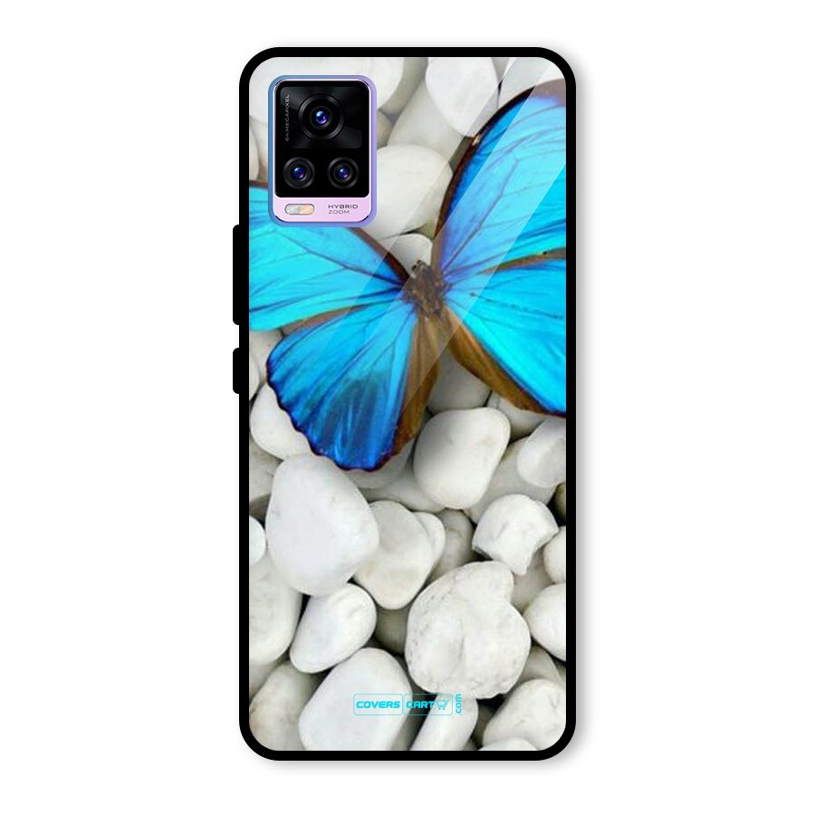 Blue Butterfly Glass Back Case for Vivo V20 Pro