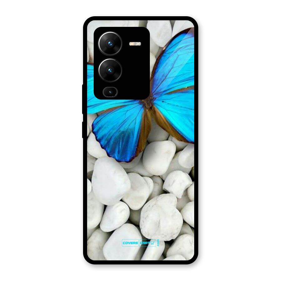 Blue Butterfly Glass Back Case for Vivo V25 Pro