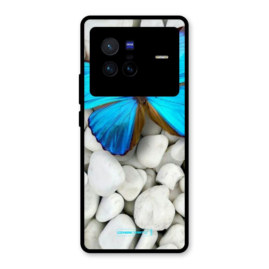 Blue Butterfly Glass Back Case for Vivo X80