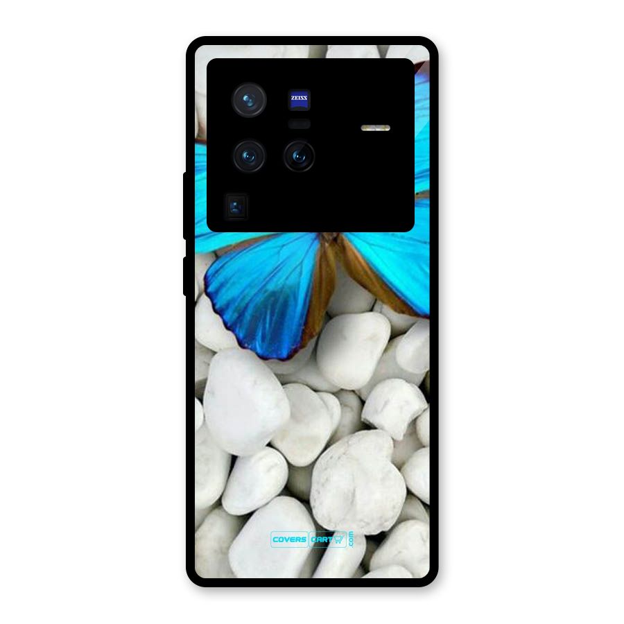 Blue Butterfly Glass Back Case for Vivo X80 Pro