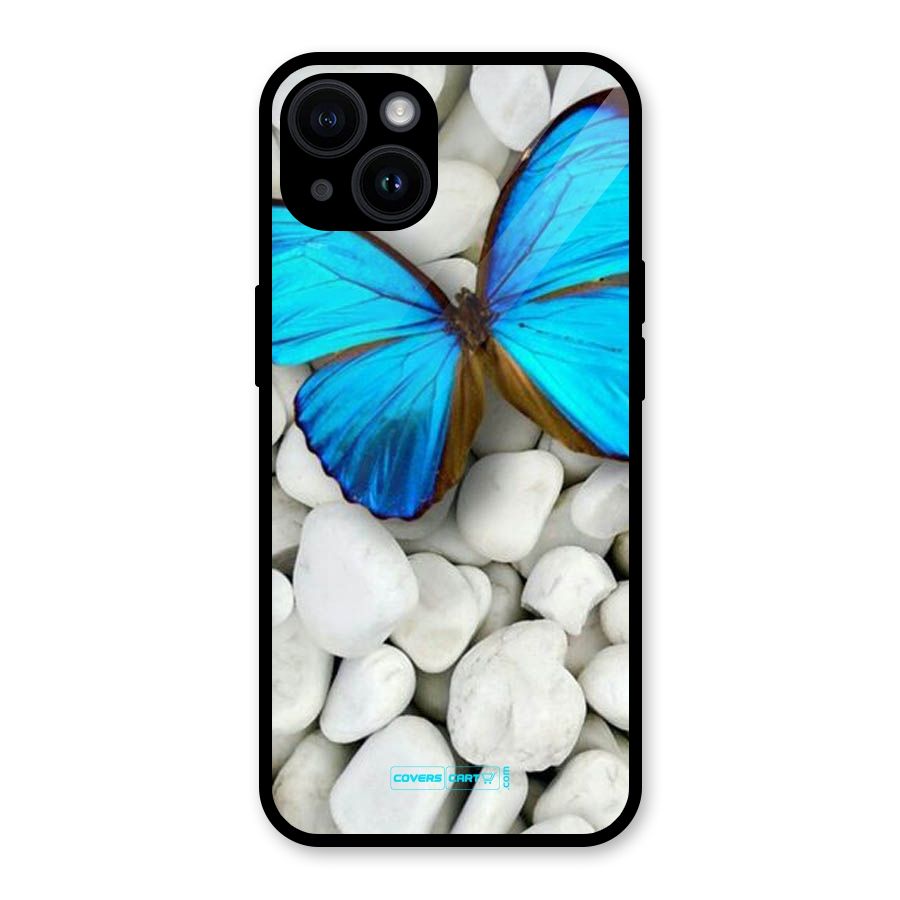 Blue Butterfly Glass Back Case for iPhone 14
