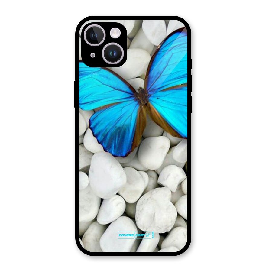 Blue Butterfly Glass Back Case for iPhone 14 Plus