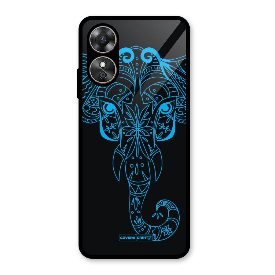 Blue Elephant Ethnic Glass Back Case for Oppo A17