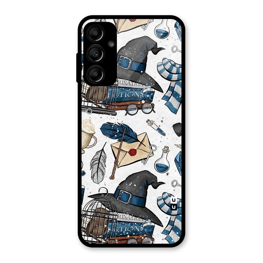 Blue Feather Hat Design Glass Back Case for Galaxy A14 5G