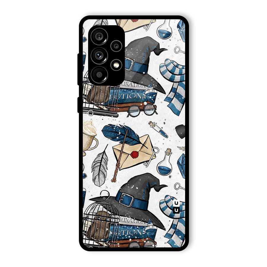 Blue Feather Hat Design Glass Back Case for Galaxy A73 5G