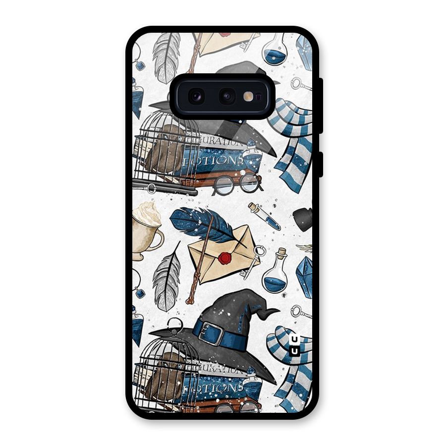 Blue Feather Hat Design Glass Back Case for Galaxy S10e