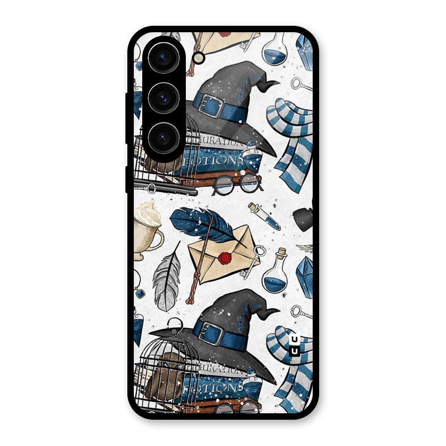 Blue Feather Hat Design Glass Back Case for Galaxy S23 Plus