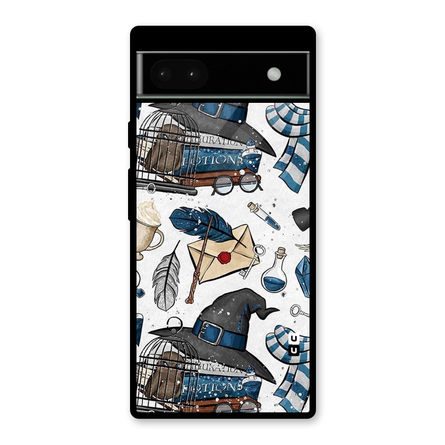 Blue Feather Hat Design Glass Back Case for Google Pixel 6a