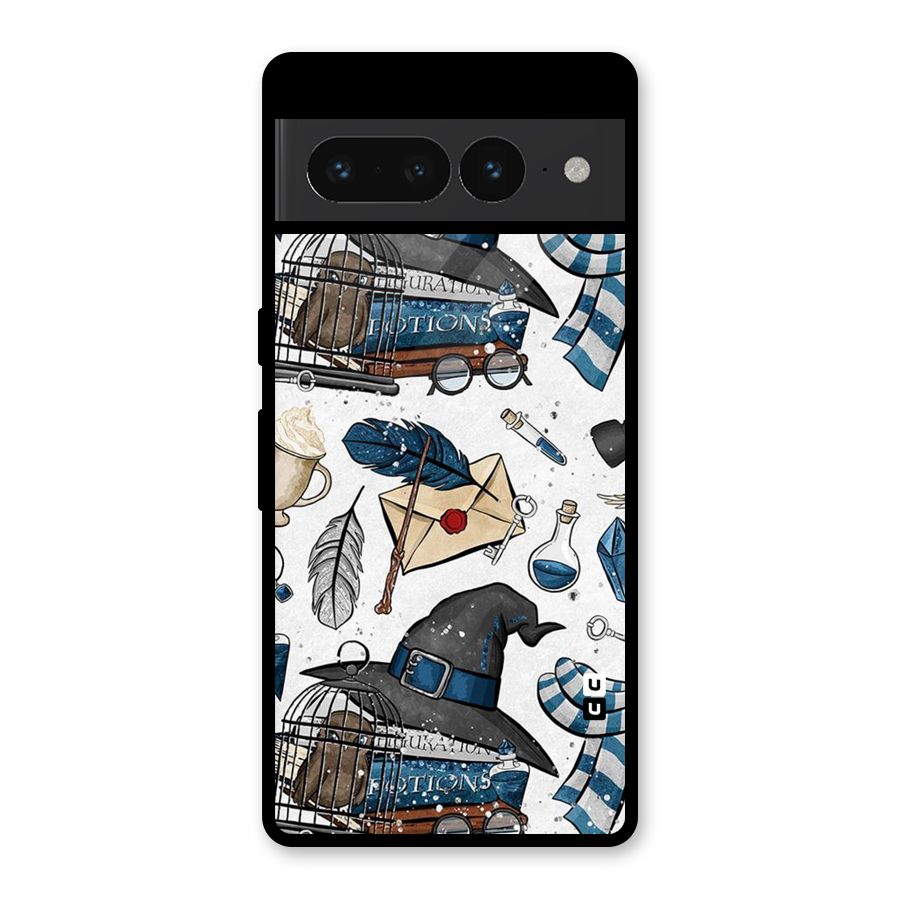 Blue Feather Hat Design Glass Back Case for Google Pixel 7 Pro