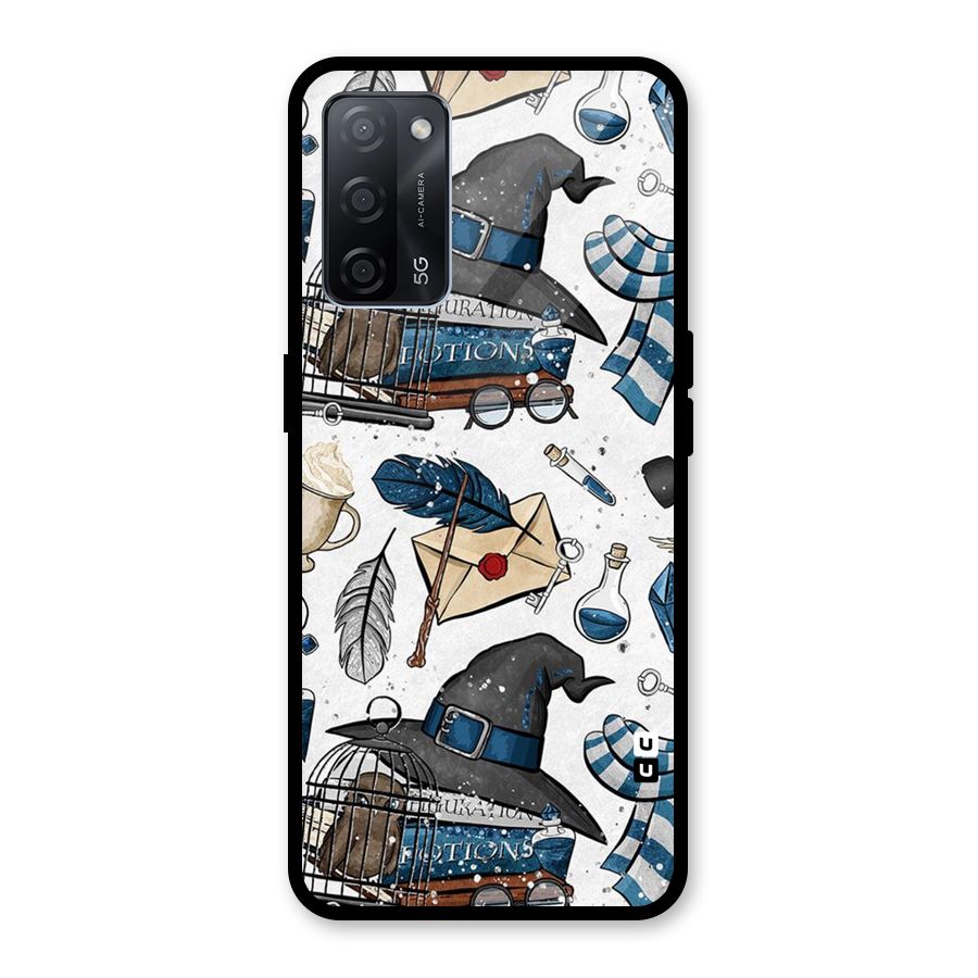 Blue Feather Hat Design Glass Back Case for Oppo A53s 5G