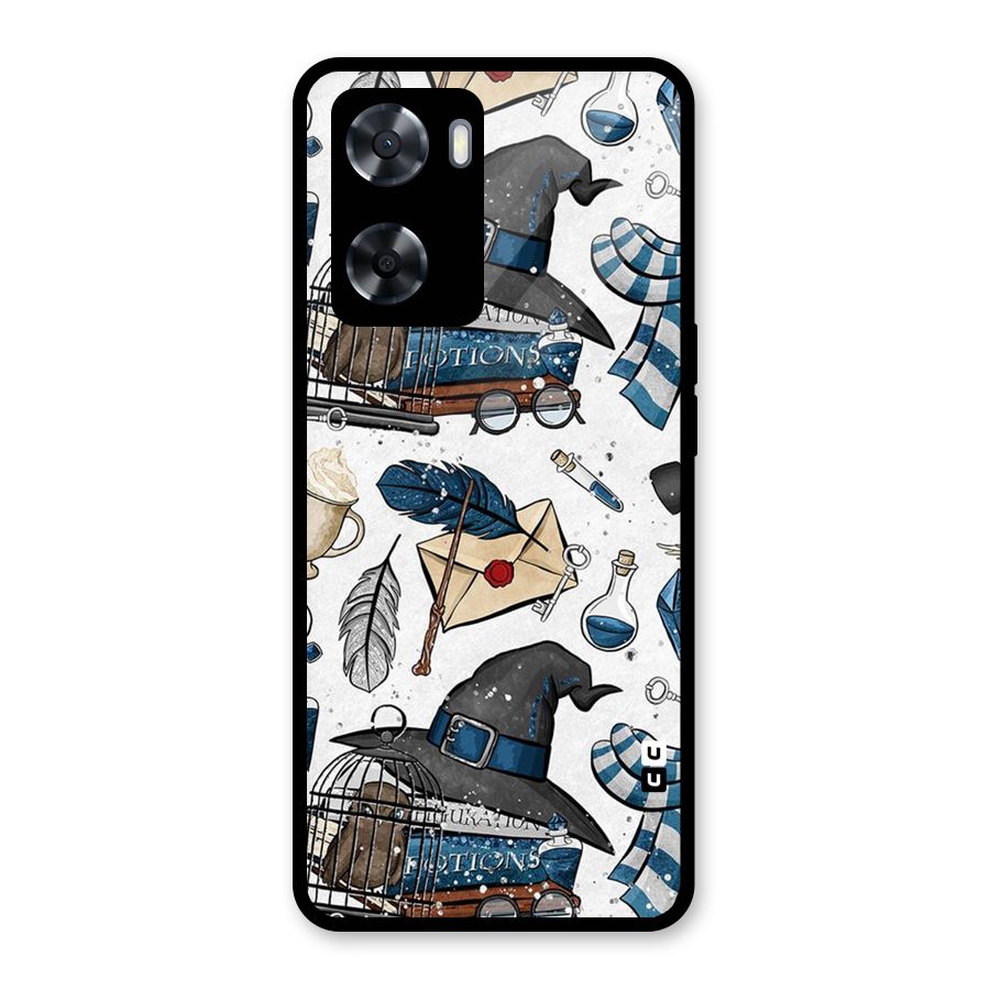Blue Feather Hat Design Glass Back Case for Oppo A57 2022