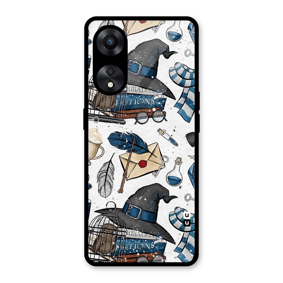 Blue Feather Hat Design Glass Back Case for Oppo A78