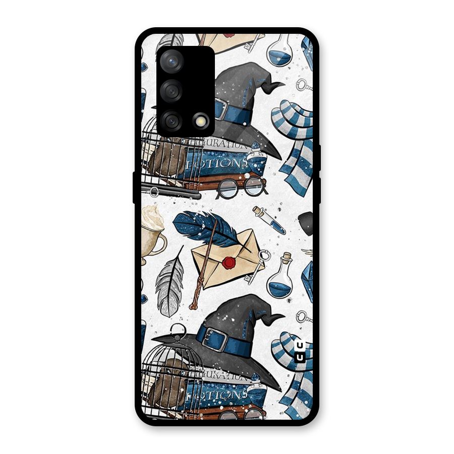 Blue Feather Hat Design Glass Back Case for Oppo F19