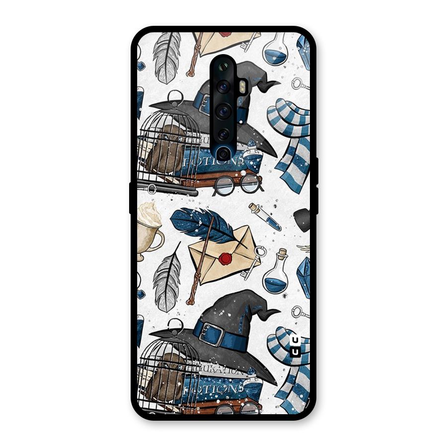 Blue Feather Hat Design Glass Back Case for Oppo Reno2 Z