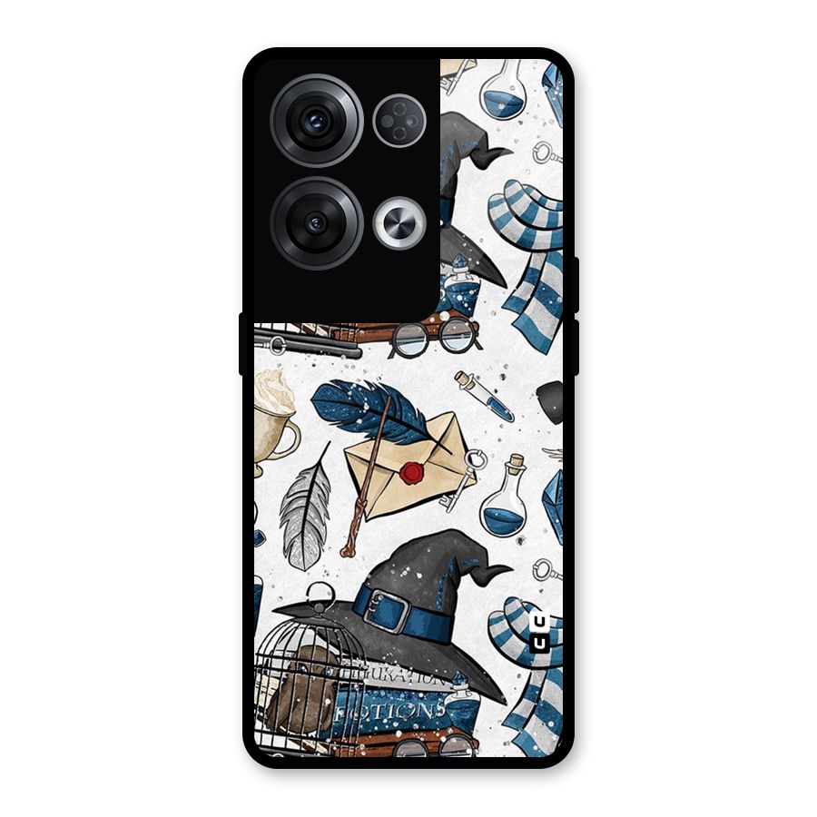 Blue Feather Hat Design Glass Back Case for Oppo Reno8 Pro 5G