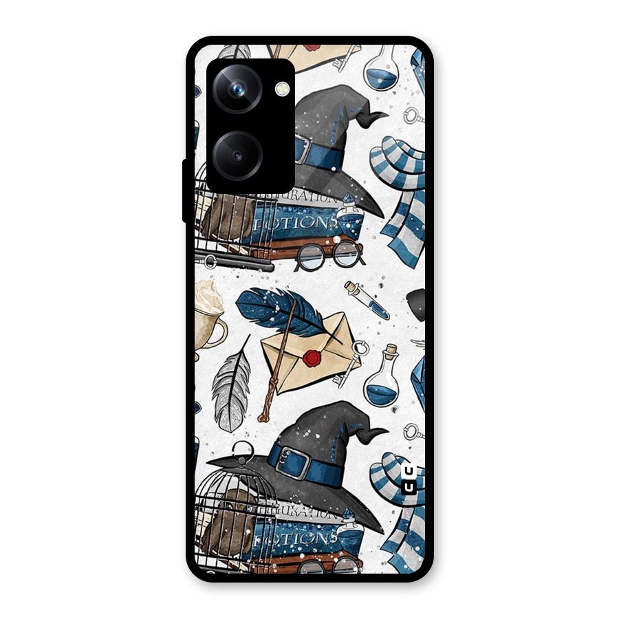Blue Feather Hat Design Glass Back Case for Realme 10 Pro