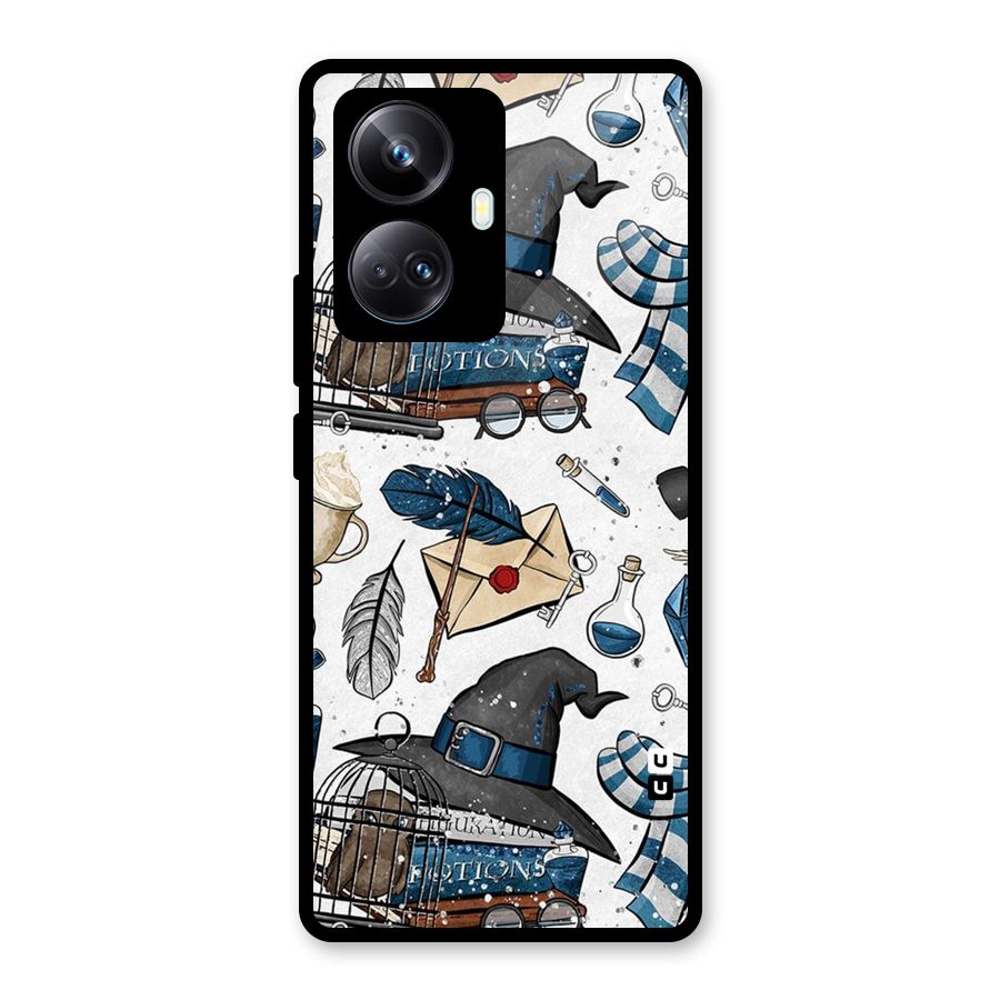 Blue Feather Hat Design Glass Back Case for Realme 10 Pro Plus