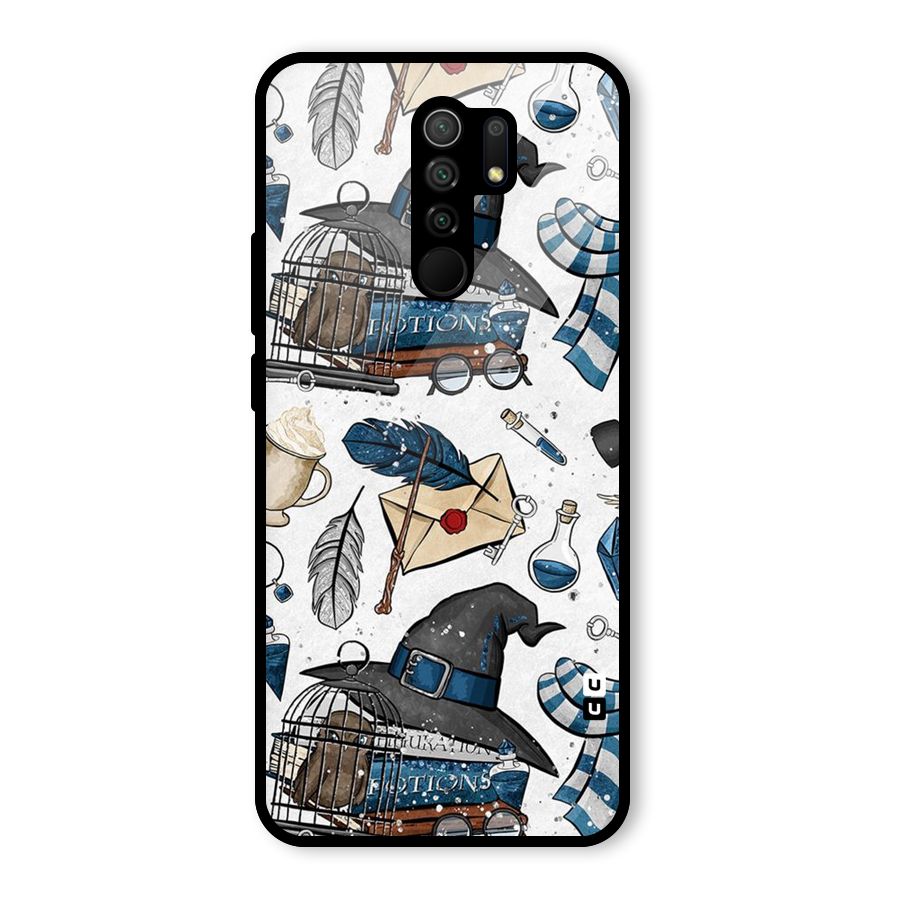 Blue Feather Hat Design Glass Back Case for Redmi 9 Prime
