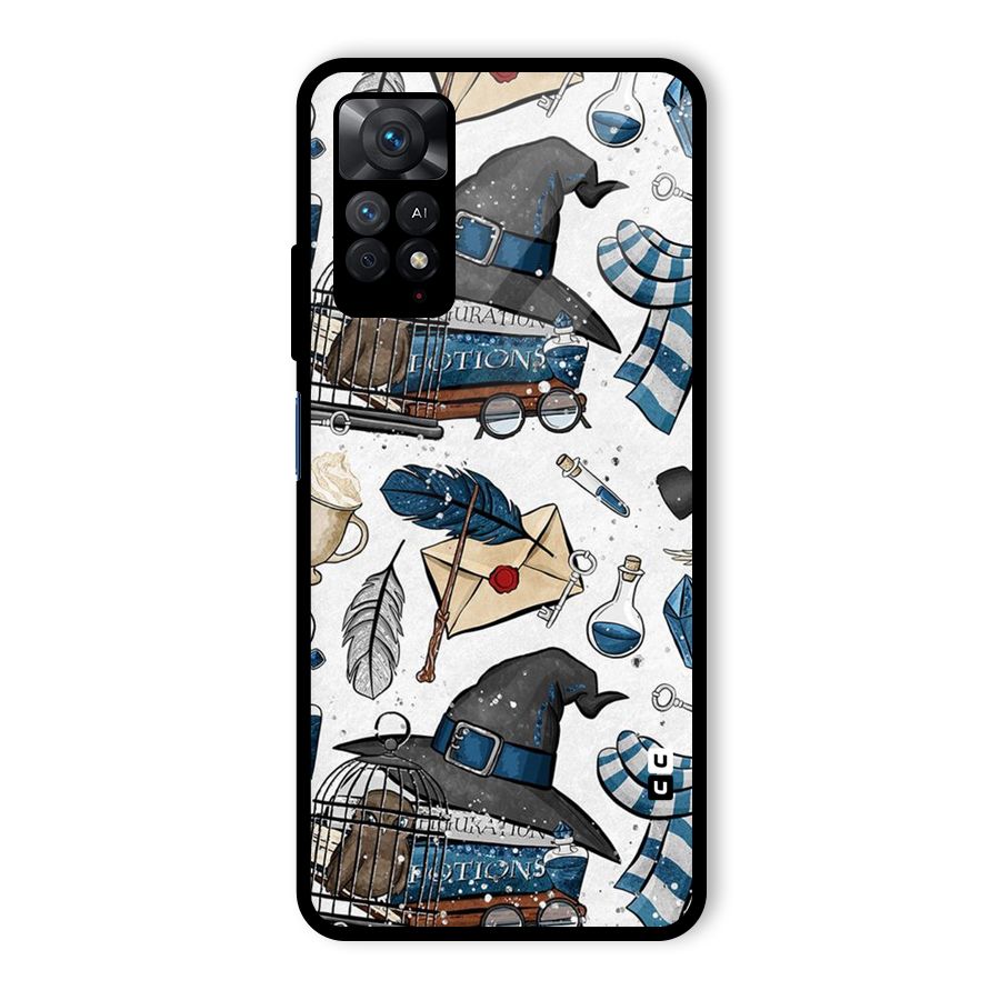 Blue Feather Hat Design Glass Back Case for Redmi Note 11 Pro Plus 5G