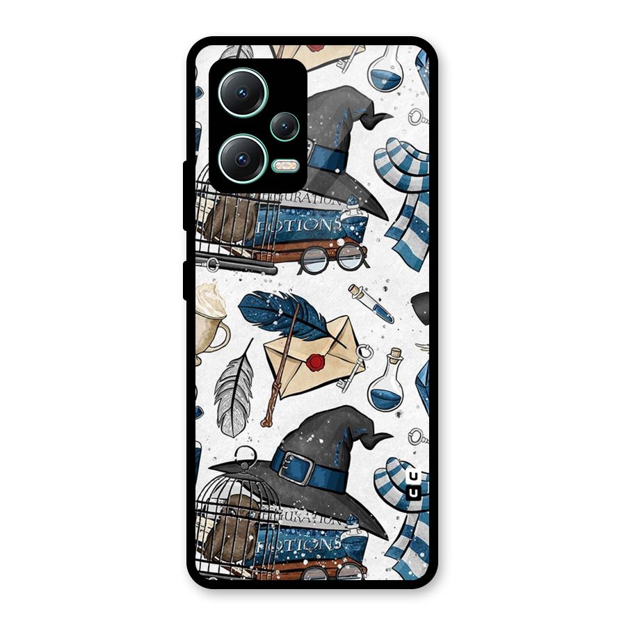 Blue Feather Hat Design Glass Back Case for Redmi Note 12 5G