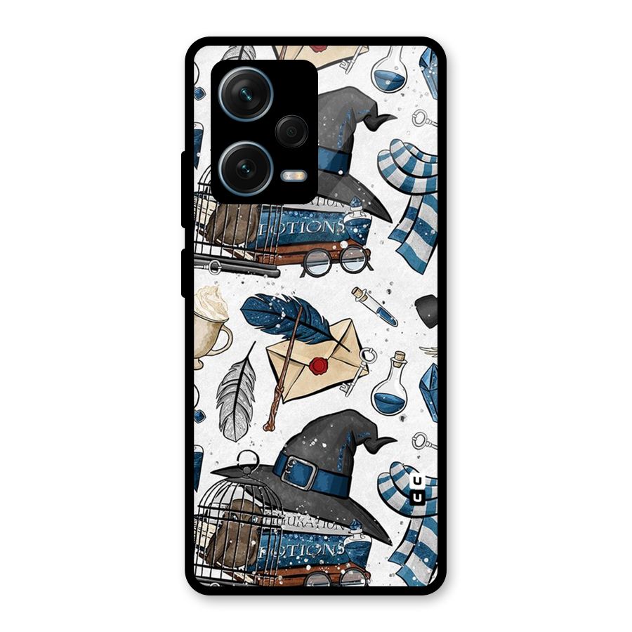 Blue Feather Hat Design Glass Back Case for Redmi Note 12 Pro Plus 5G