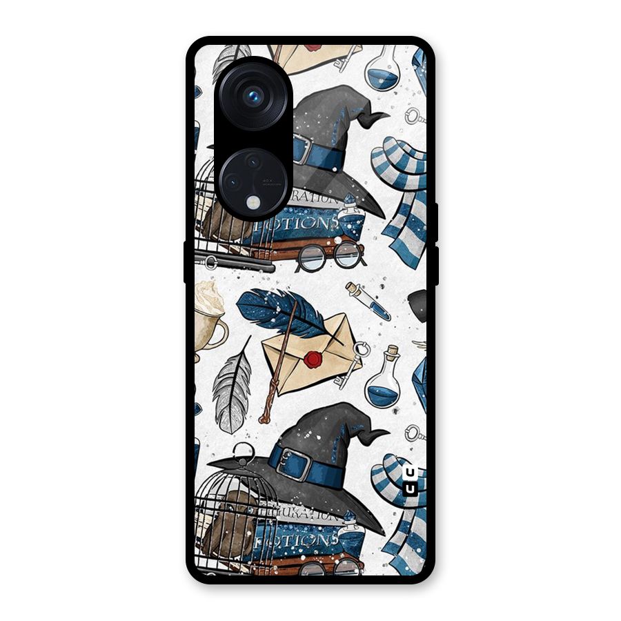 Blue Feather Hat Design Glass Back Case for Reno8 T 5G