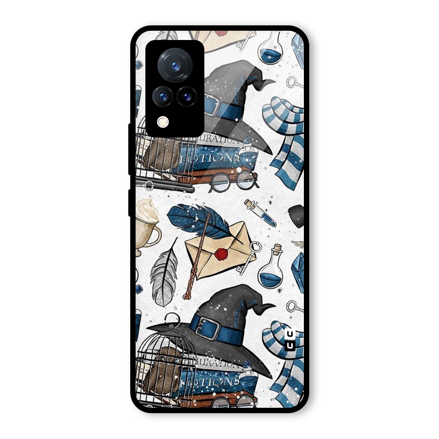 Blue Feather Hat Design Glass Back Case for Vivo V21 5G