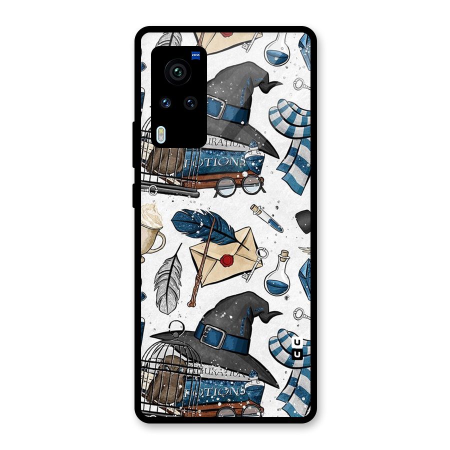 Blue Feather Hat Design Glass Back Case for Vivo X60 Pro