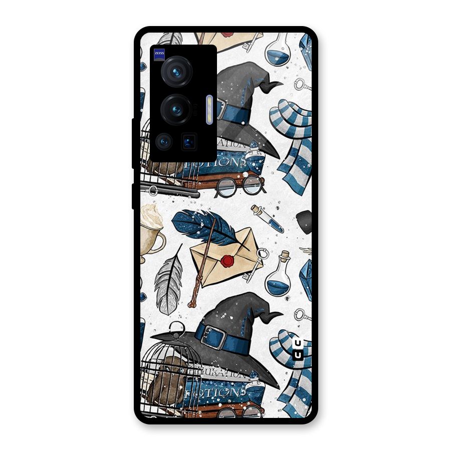 Blue Feather Hat Design Glass Back Case for Vivo X70 Pro