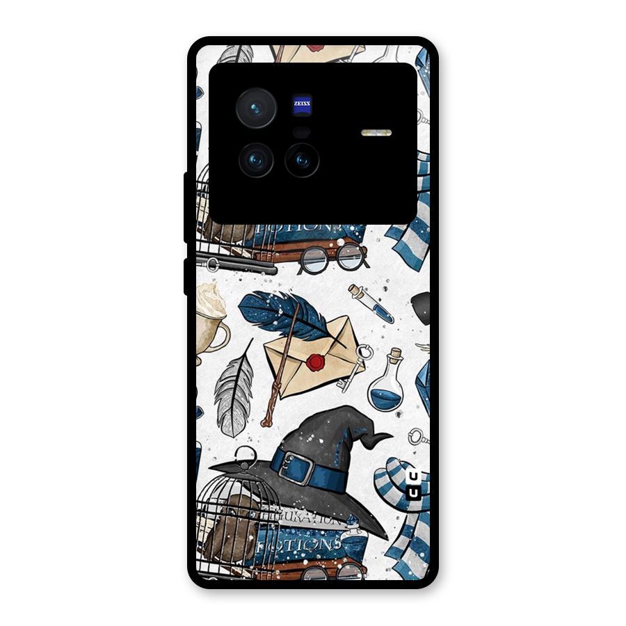 Blue Feather Hat Design Glass Back Case for Vivo X80