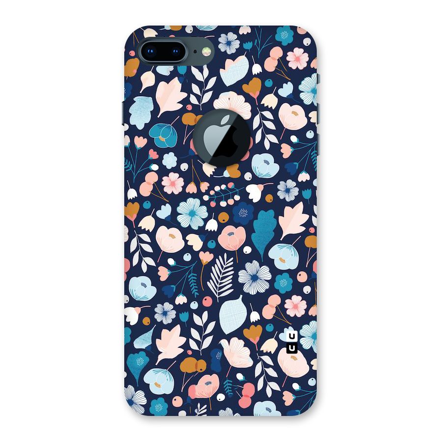 Blue Floral Back Case for iPhone 7 Plus Logo Cut
